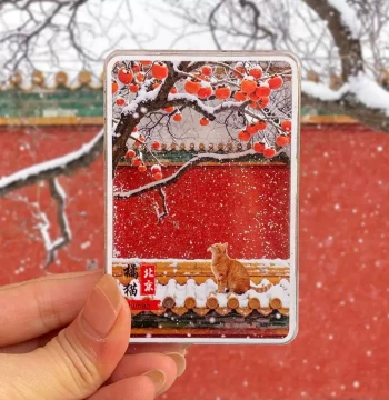 Beijing Cultural Creative Fridge Magnets: Forbidden City, Temple of Heaven, Summer Palace, Orange Cat, High-Aesthetic Quicksand Collectible Snow Scene Gift for Travel