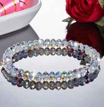 Outlets Discount Store Clearance Personalized Iridescent White Crystal Bracelet for Women, Versatile Yellow and Blue Adjustable Crystal Beaded Bracelet