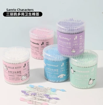 Sanrio Cinnamoroll Kuromi Pochacco Disposable Multi-Use Hygiene Cotton Swabs Spiral Ear Makeup Double-Ended 180