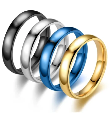 Foreign Trade Clearance Jewelry: 4mm Inner/Outer Ball Arc Polished Titanium Steel Couple Stainless Steel Rings