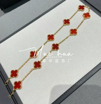 Ten Flowers Four-Leaf Clover Necklace Women's 18K Platinum Rose Gold Plated Tiger Eye Laser Red Carnelian Panda Full Diamond Premium Look