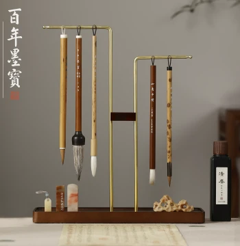 Xianting Brush Holder Solid Wood Creative New Chinese Style Calligraphy Four Treasures of the Study Brush Rest Retro High-End Light Luxury Ancient Style Stationery Beginner Black Storage Ornament