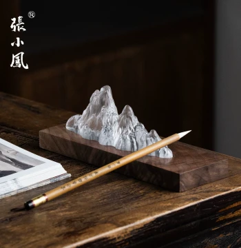 Zhang Xiaofeng Ancient Glass Brush Rest, Four Treasures of the Study, Multi-functional Brush Mountain, Creative Premium Calligraphy Brush Holder, Black Walnut Wood Chinese Style Gift for Girls, Desktop Solid Wood Decor