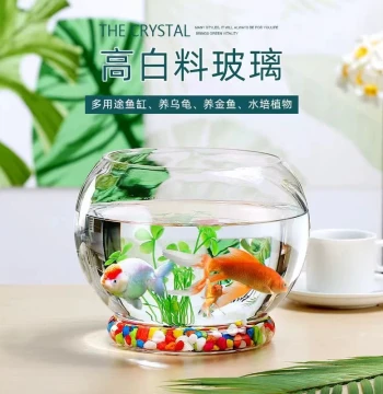 Thickened Glass Round Fish Bowl, Small Desktop Goldfish Tank for Home Living Room or Office, Mini Spherical Aquarium