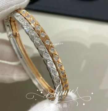 Chanel-Style Coco Quilted Bracelet for Women Plated 18K Yellow White Rose Gold Full Diamond Narrow Wide Open Cut Premium Look