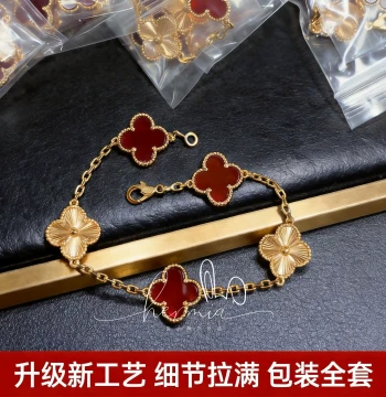 New Four-Leaf Clover Five-Flower Bracelet for Women Plated 18K Yellow Rose Gold Red Blue Purple Laser Full Diamond Light Luxury High-End Style