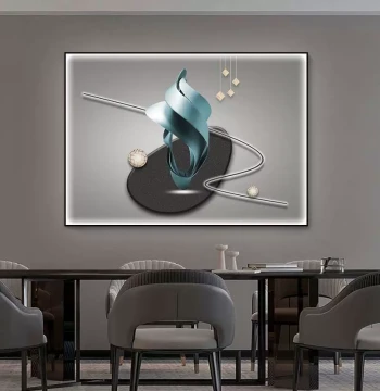 Modern Minimalist Restaurant Decorative Painting, Light Luxury High-End Dining Room Wall Art, Premium LED Light Picture Geometric Abstract Mural