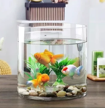 Transparent Glass Straight Cylindrical Fish Tank Round Glass Goldfish Ornamental Tank Micro-Landscape Scening Premium Desktop Tank