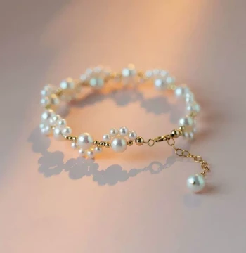 [90% Off Zone] Outlets Clearance Woven Cat Paw Pearl Bracelet outlets Women | Metal Structural Parts