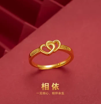 [70% Off Zone] Outlets Clearance Real Gold Color Double Heart Ring outlets Women's Jewelry | Metal Structural Parts