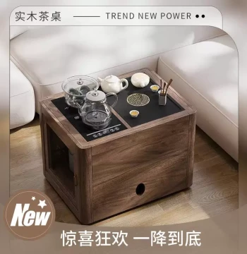 Walnut Small Tea Table Minimalist Coffee Table Living Room Balcony Tea Desk Solid Wood Small Side Table Mobile Tea Cabinet