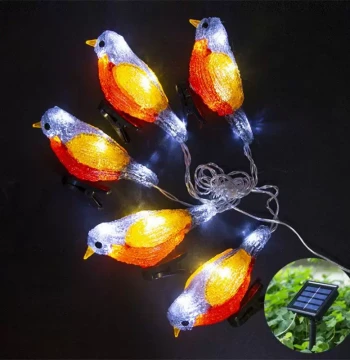 LED Solar Acrylic Bird String Lights for Outdoor Holiday, Garden, Lawn, and Christmas Tree Decoration