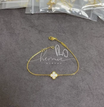 New Style Single Flower Four-Leaf Clover Bracelet for Women Plated 18K Yellow/Rose Gold with White Mother-of-Pearl Mini Full Diamond Luxury High-End Feel