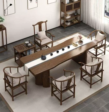New Chinese Style Solid Wood Tea Table for Home Living Room, Tea House Large Slab Tea Table and Chair Set, Office Reception Tea Station