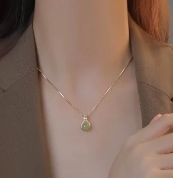 [70% Off Zone] Outlet Clearance Imitation Hetian Jade Titanium Steel Necklace Outlets Women | Metal Structural Parts