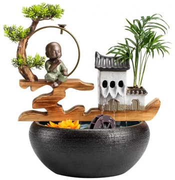 Water Feature Ornament, Fish Tank Water Circulator, Ceramic Recirculating Water Desktop Landscape for Office, Wealth-Attracting Feng Shui Wheel, Home Decor