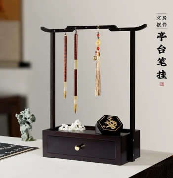 Bamboo Brush Holder, Solid Wood Calligraphy Brush Rack for Students, New Chinese Style Multi-functional Storage Display Stand for Four Treasures of the Study