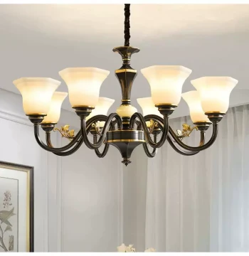 2023 New American Style Chandelier Full Brass Living Room Light High-End Atmospheric Retro Creative Restaurant Bedroom Light Luxury Fixture