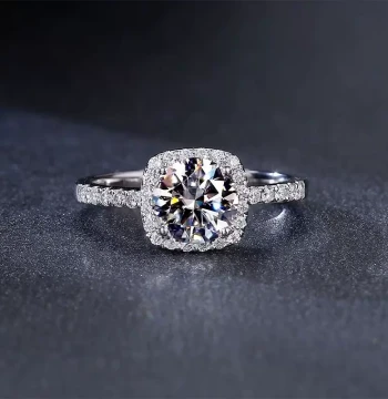IGI Lab-Grown Diamond Ring, Square Halo Setting, Pt950 Platinum, Engagement and Proposal Ring for Women, Diamond Gift