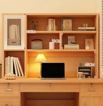 Solid Electric Desk Computer Desk DNZ0045 Wooden Desktop Bookshelf Bookcase Integrated Study Desk Bedroom Writing Table Student Home Use