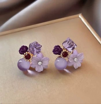 [90% Off Zone] Outlets Clearance Amethyst Petal Earrings Outlets Women's Jewelry | Metal Structural Parts