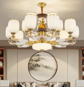 New Chinese Style Solid Brass Chandelier for Living Room, High-End Grand Villa & Self-Built Home Solid Wood Dining Room Light, Bedroom Lighting from Zhongshan