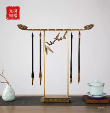 Three Friends of Winter (Bamboo, Plum Blossom, Pine) Zen Minimalist Chinese Style Study Four Treasures Brass Original Design Brush Display Stand