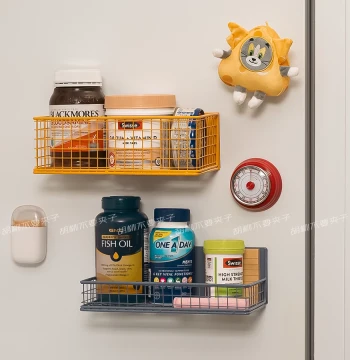 Creative Metal Storage Rack Refrigerator Magnet Magnetic Sticker No-Drilling Kitchen Side Multi-Function Magnetic Storage Box Magnet