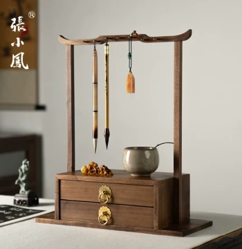 Zhang Xiaofeng Feng Qingyu Black Walnut Wood Brush Rack Brush Hanger Solid Wood Display Stand Four Treasures of the Study Calligraphy Brush Collectible Storage High-End Retro New Chinese Style Premium Shelf Ornament