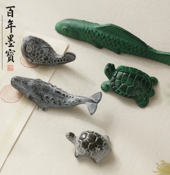 [10% Off for 2 Items] Cast Iron Pufferfish Brush Rest, Metal Calligraphy Brush Holder for Students, Cute Desktop Ornament and Paper Weight