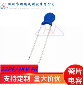 High-Voltage Ceramic Disc Capacitor 22PF 3000V 3KV 22PF Blue Ceramic Capacitor, Pin Spacing F=6MM Through-Hole