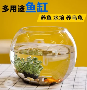 Office Small Fish Tank Thickened Transparent Glass Turtle Tank Living Room Home Desktop Round Mini Small Goldfish Bowl
