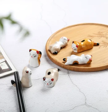 Ceramic Brush Rest Creative Kitten Animal Calligraphy Brush Holder Multi-Function Paperweight Ink Stick Stand Chinese Chopstick Rest
