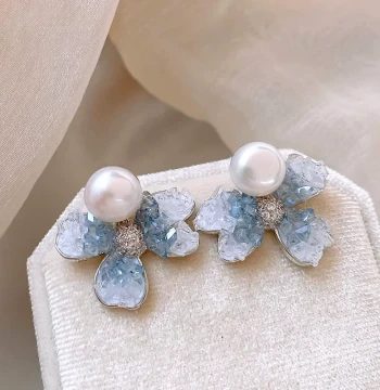 [70% Off Zone] Outlet Clearance Gradient Flower Pearl Earrings outlets Women's | Metal Structural Parts