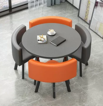 Minimalist Reception Table and Chair Set for 4, Casual Negotiation Small Round Table, Shop Guest Seating, Real Estate Office Square Dining Table, Nordic Style