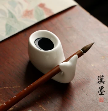 Ceramic Whale Brush Rest with Ink Dish and Paperweight, Multifunctional Calligraphy Set for Four Treasures of the Study, Ceramic Ornament