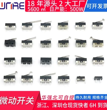 Miniature Micro Switch with Long Actuator, Self-Resetting, 3-Pin Terminal, Iron Lever, Travel Limit Switch