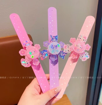 Children's Cute Cartoon Snap Circle Gyro Toy Watch Light-Up Bracelet for Baby Girls Cartoon Birthday Gift