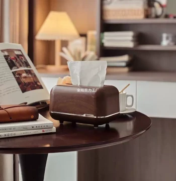 Premium Spring-Loaded Tissue Box with Wood Grain Finish, Minimalist Vintage Style for Living Room Desktop Use