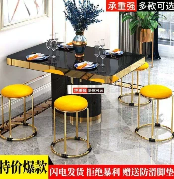 Nordic Stool Household Light Luxury Steel Frame Stool Minimalist Internet-Famous Fabric Thickened High Round Stool Fashionable Gold Dining Bench