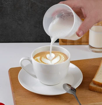 Japanese Imported Milk Frothing Cup with Lid and Graduations - Microwave Safe for Lattes and Shakes