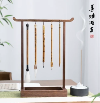 Shanlian Lake Brush, Fuyao Brush Holder, Walnut Wood Brush Rack, Display and Storage Stand, Solid Wood Ornament, New Chinese Style Display Shelf, Calligraphy Brush Rest, Four Treasures Gift Box