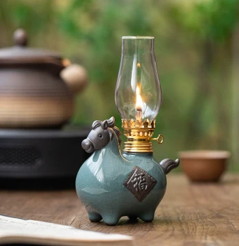 Chinese Style Ceramic Tang Horse Butter Lamp Ornament Eternal Light Zen Tea Room Courtyard Atmosphere Light Premium Kerosene Lamp