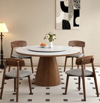 Solid Wood Sintered Stone Round Dining Table and Chair Set Household Nordic Light Luxury Modern Minimalist Round Dinner Table