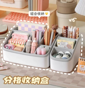 Pen Holder Storage Box Student Ins Style Desktop Stationery Organizer Multi-function Desk Children's Two-Tone Pen Bucket Shelf