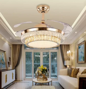 Crystal Fan Light for Bedroom and Dining Room, Invisible Ceiling Fan Light, High-Airflow Quiet Modern Chandelier for Living Room