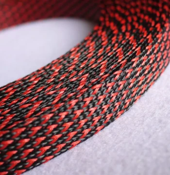 PET Braided Mesh Sleeve 40mm Snake Skin Net, Black-Red Mixed Weave, Triple Weave, Flame-Retardant Expandable Braided Sleeving