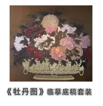 Gongbi Painting Set Peony Line Drawing on Xuan Paper with Step-by-Step Guidance