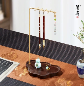 Brass Solid Wood Brush Pen Rack Holder Storage Rack Desktop Four Treasures of the Study Student Multifunctional Pen Hanger Calligraphy Special Pen Rest Tabletop Calligraphy Pen Holder Display Rack Hanging Chinese Style Frame for Traditional Painting