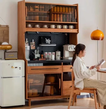 Nordic Cherry Wood Sideboard Solid Wood Kitchen Cabinet Storage Cabinet Tea Cabinet Wine Cabinet for Small Apartments Living Dining Room